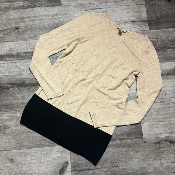 LOFT Tops - Loft Long Sleeve Scoop Neck Knit Color Block Blouse Cream Black Size XS